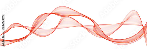 Red wave swirl, frequency sound wave, twisted curve lines with blend effect. Abstract grey wave lines on transparent background. Technology, data science, geometric border pattern