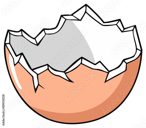 Cracked eggshell cartoon illustration depicting new life hatching or spring Easter concept