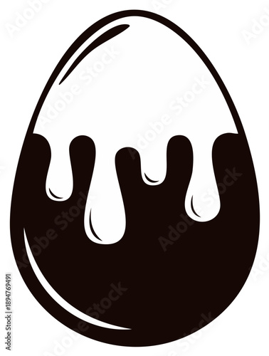 Black and White Easter egg with dripping chocolate design for holiday celebration.