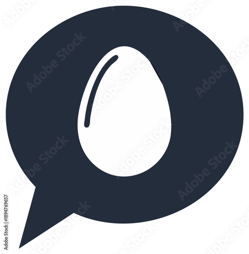 White Egg Silhouette Inside a Dark Blue Chat Bubble Illustration