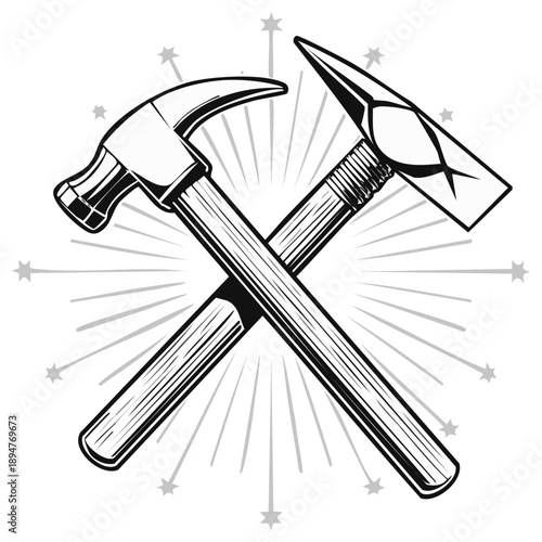 Crossed Hammers Vintage Illustration Crossed Tools Industrial Emblem Retro Icon