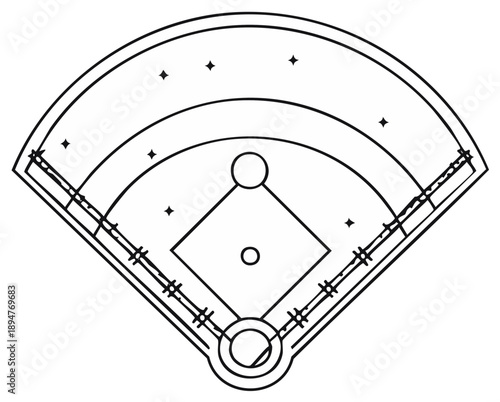 Baseball Field Diagram Outline Sport Game Diamond Layout Illustration