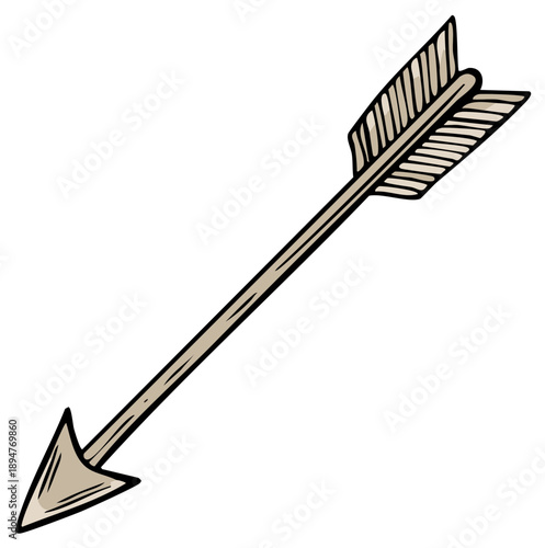 Vintage Arrow with Feathers and Pointed Head Traveling Diagonally