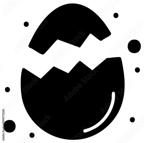 Simple black silhouette icon of a cracked Easter egg hatching symbolizing new beginnings