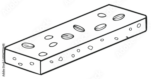 Outline of a rectangular nougat bar with nuts and dried fruit inclusions