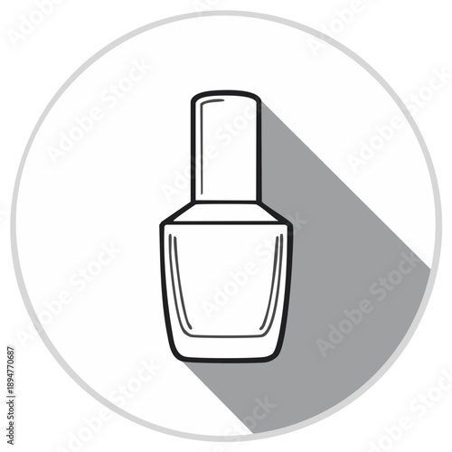Nail polish bottle outline within a circle, shadow effect, monochrome