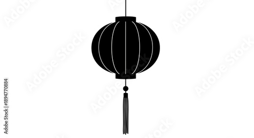 A black silhouette of a traditional Chinese lantern with a tassel, symbolizing Chinese New Year 2026, against a clean white background, designed as a simple yet festive decoration.