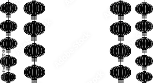 Black silhouette illustration of Chinese New Year lanterns in a decorative design against a plain background for use as an icon or for carnival event promotions in 2026.