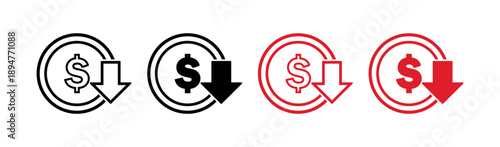 Cost Reduction Icon with Dollar Symbol and Downward Arrow