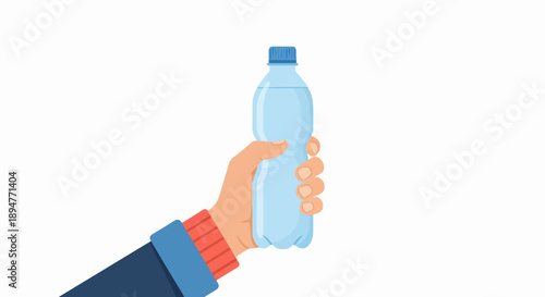 Hand holding a clear plastic bottle filled with light blue liquid