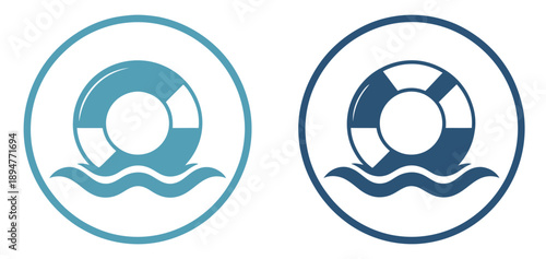 Lifesaver floating icon vector featuring a life buoy in ocean setting, perfect for safety, maritime, swimming, rescue, beach, and nautical-themed vector illustration projects.