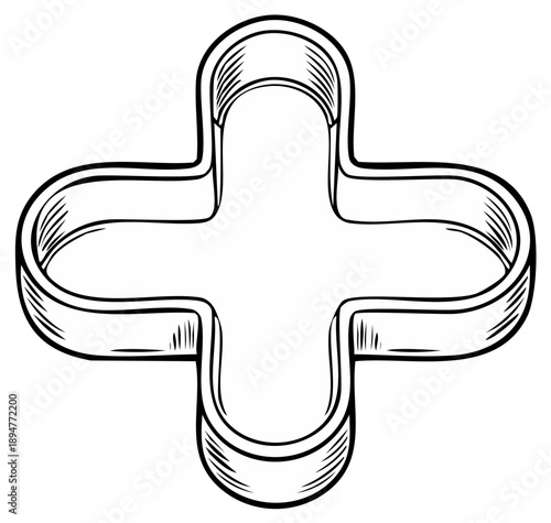 Cross Shape Cookie Cutter Outline Illustration Metal Form for Baking and Decoration Projects