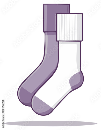 Pair of cozy, warm socks in purple and white, folded down for comfort and style