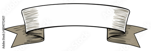 Elegant blank ribbon banner illustration, vintage hand drawn scroll, empty copy space design element