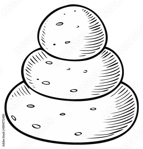 Simple illustration of a three-tiered stack of round objects with engraved texture