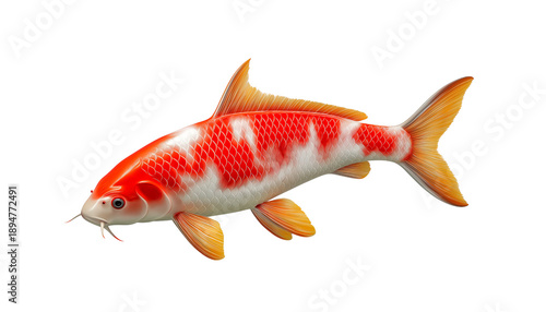 Koi Fish Serenity A vibrant koi fish, with its distinct pattern of red and white, glides elegantly, embodying tranquility. 