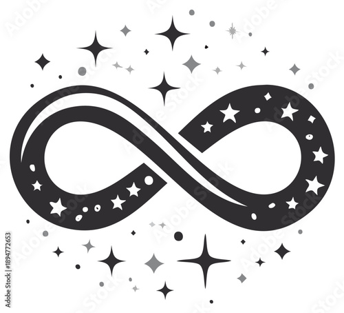 Symbol of infinity with stars representing endless possibilities and cosmic energy