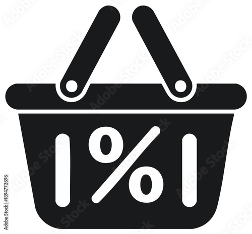 Shopping Basket with Percentage Discount Black Icon Sale Promotion