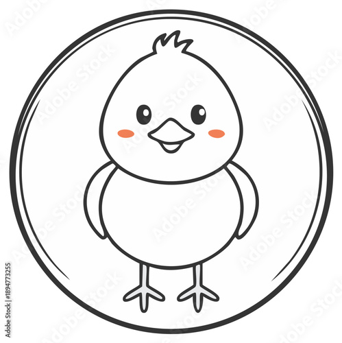 Cute cartoon chick with orange cheeks inside a circle drawing