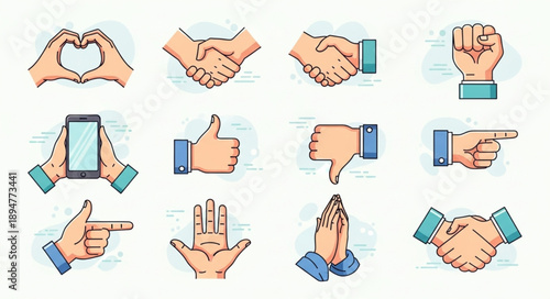 Collection of Hand Gestures and Symbols Icons.