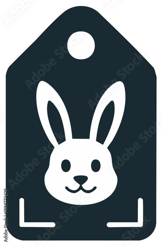 Simple graphic tag featuring a white bunny face icon with a hole for hanging