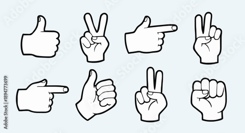 Collection of Hand Gestures Icons Showing Different Signals.
