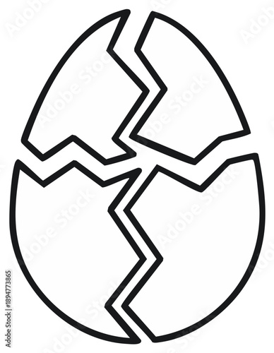 Broken eggshell illustration, outline of cracked egg, concept of hatching