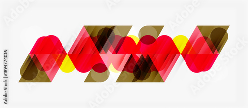 Abstract composition. Overlapping shapes create dynamic visual effect. Red, gold, brown hues dominate design. Modern, minimalist style.