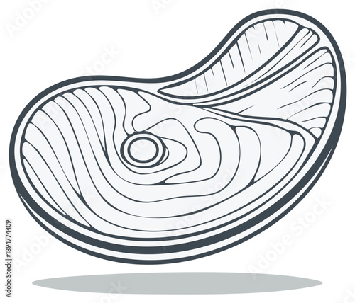 Stylized Illustration of a Steak with Internal Structure Showing Veins and Fat