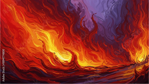 Vibrant flames engulf wavy lines in a dynamic illustration of fire and energy
