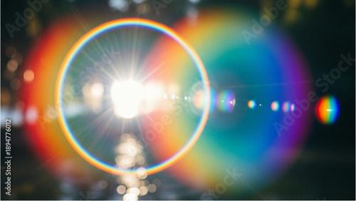 Vibrant Light Refraction Through Prismatic Lens Creating Rainbow Effect