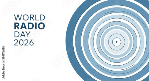 Illustration of a stylized radio wave icon for World Radio Day 2024 against a clean white background, symbolizing radio broadcast and frequency modulation.