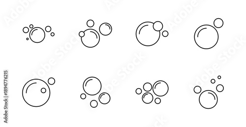 Bubble set icon. Floating, soap, group, transparent, air, round, playful, cleaning, circle, fresh, foam, shape