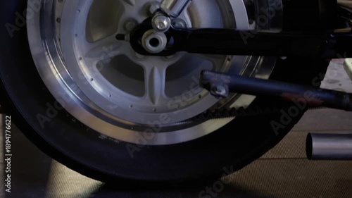 Animation of close up of wheel of motorbike