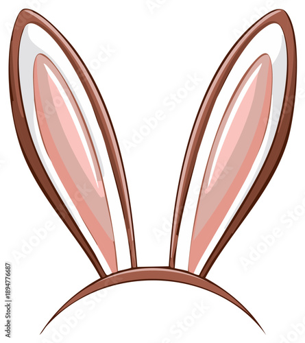 Delightful Cartoon Style Brown and Pink Bunny Ears Headband Isolated for Easter Holiday Celebrations
