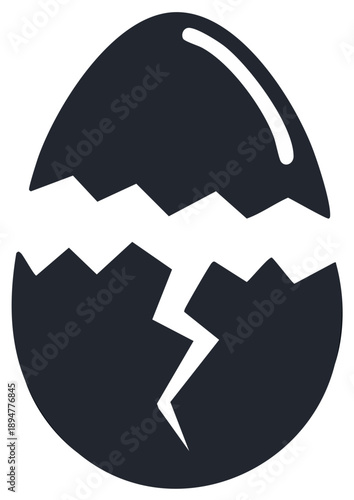 Dark Silhouette of a Cracked Egg with Jagged Edges and a Highlight