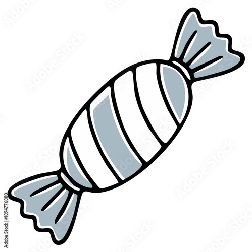 Stylized gray and white striped candy wrapper with twisted ends sugary confection