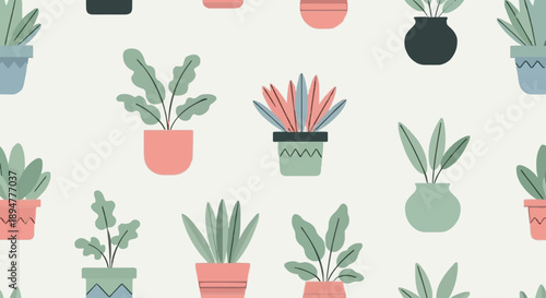 Collection of potted houseplants in various colorful pots.