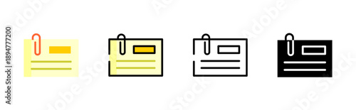 Note card and paper clip office icons. Minimal thin line vector set