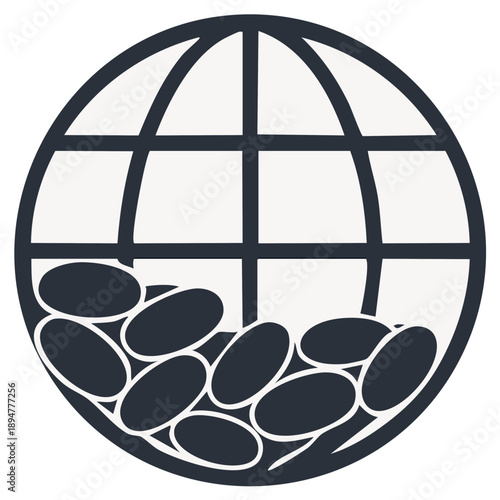 Icon depicting globe with beans inside, representing global trade or food production.