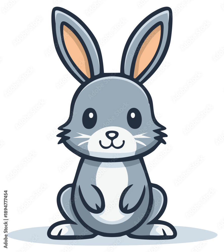 Fototapeta premium Cute Gray Rabbit Cartoon Illustration: Adorable Bunny with Big Ears and White Belly