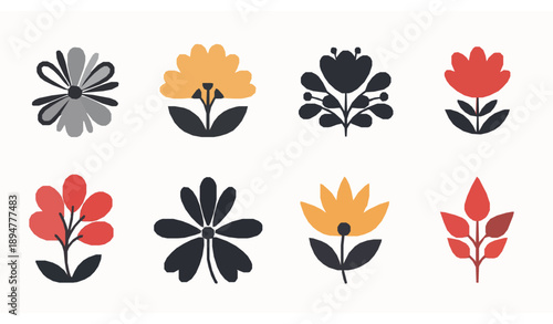 Modern colorful floral ornament line art vector set for fashion and beauty