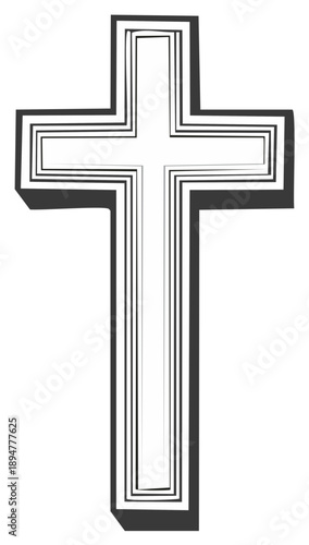 Minimalist Christian Cross Silhouette with Shadow in Black and White.