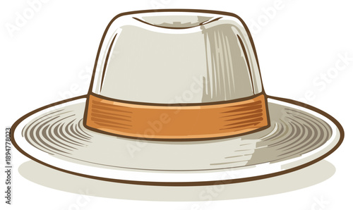 Elegant Straw Panama Hat with Brown Band Illustration Classic Fashion Accessory