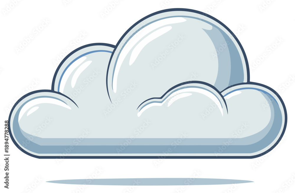 Fototapeta premium Stylized cartoon cloud with a glossy, illuminated appearance and a soft shadow underneath