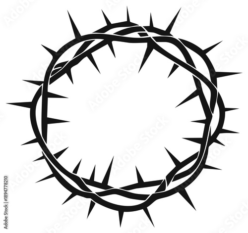 Symbolic Black Crown of Thorns on White Background, Religious Iconography, Suffering, Sacrifice