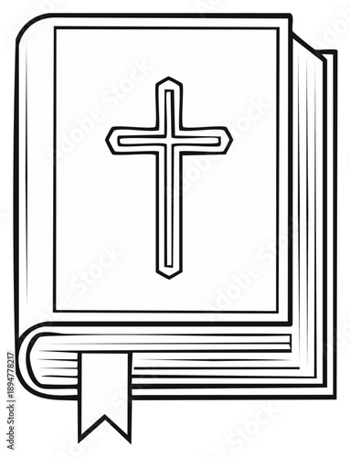 Outlined illustration of a religious book with a cross symbol