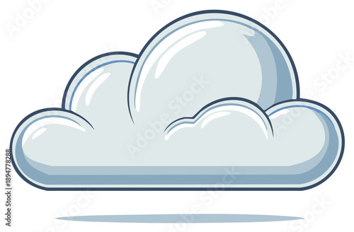 Stylized cartoon cloud with a glossy, illuminated appearance and a soft shadow underneath