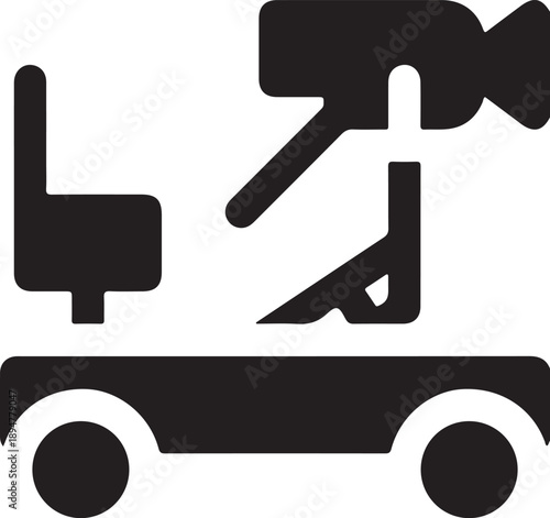 Camera Dolly Icon - Minimalist Film Tracking Shot Vector, Camera on Rolling Platform - Black Geometric Video Production Icon