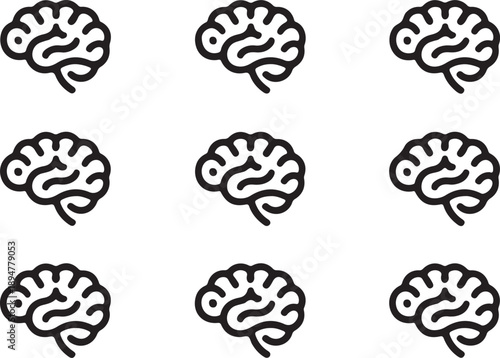 Nine brain illustrations in three rows